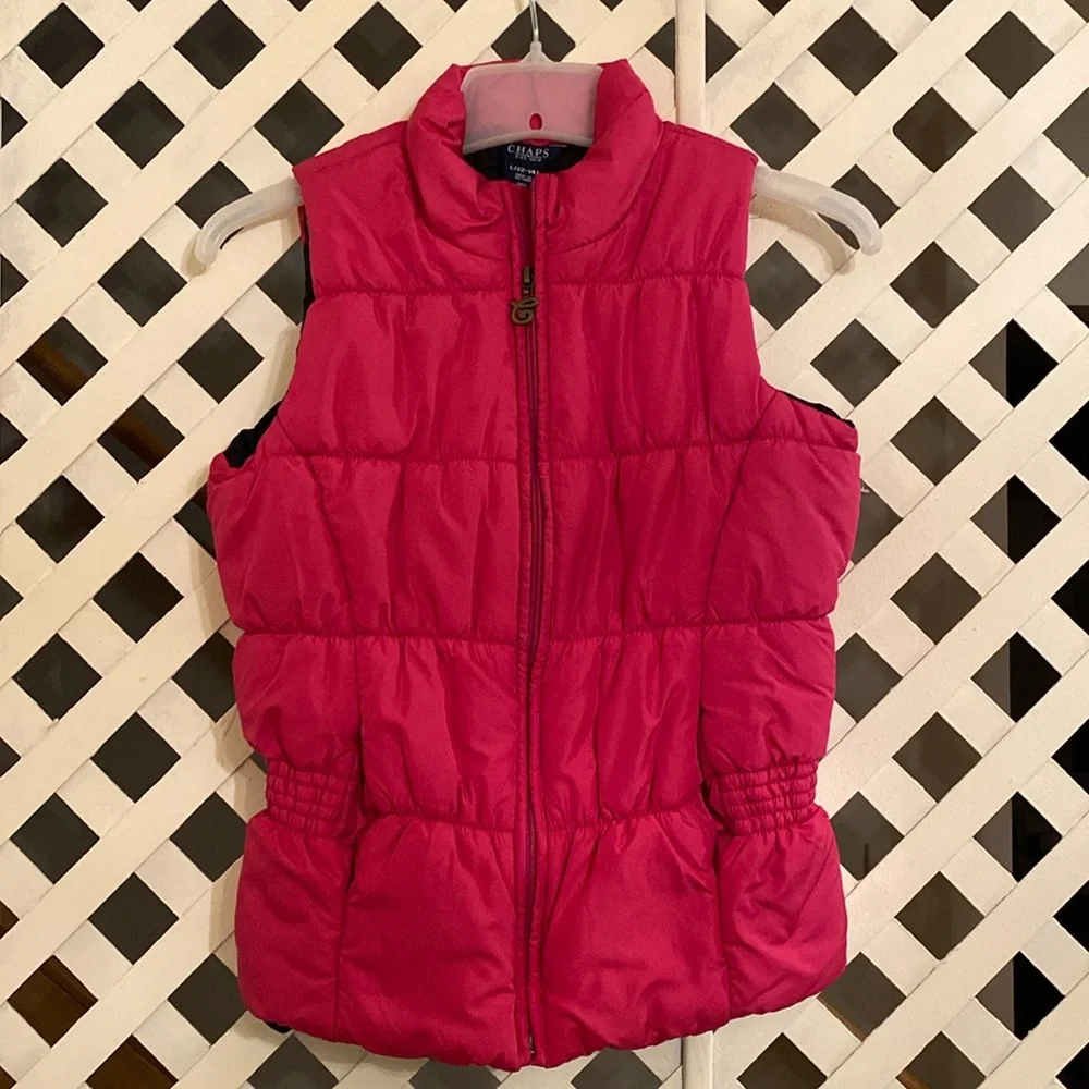 Chaps Ralph Lauren Girls Pink Vest Size L 12/14 2 Pocket Elastic Back Polyester